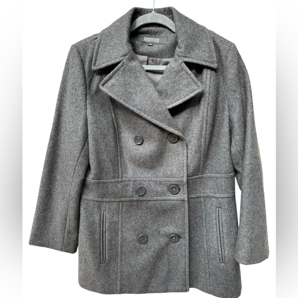 Kenneth Cole Women's Gray Wool Peacoat Sz 12 double breasted Fall/Winter Coat